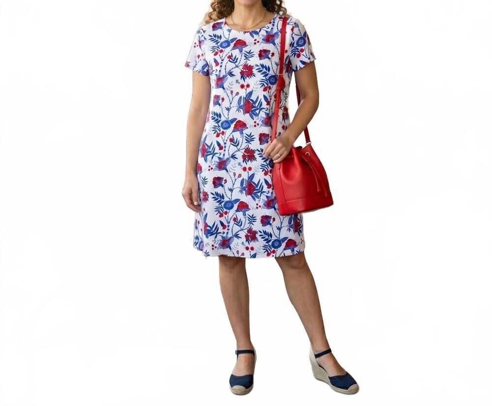 NEW KATHERINE WAY hyannis tee shirt dress in butterfly bush red white blue
